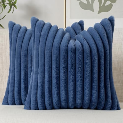 MIULEE Faux Fur Decorative Throw Pillow Covers 18x18 Set of 2 Navy Blue by MIULEE