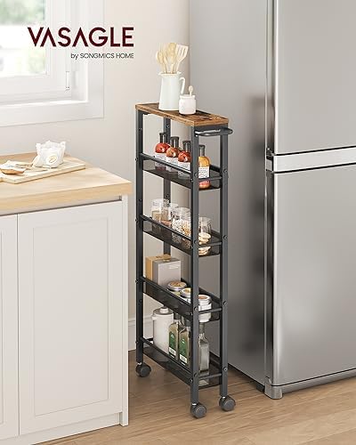 VASAGLE 5-Tier Slim Rolling Storage cart with Wheels, 5.1 Inches, Metal - Image 2