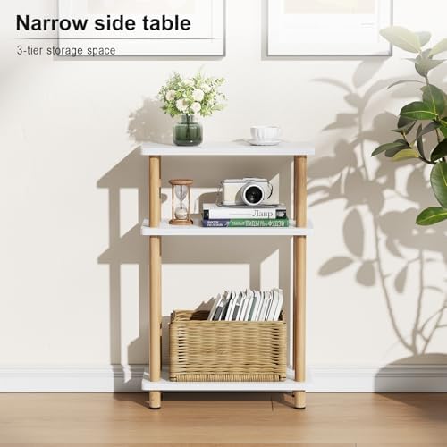 Apicizon Small Narrow Side Table, 3-Tier End Table, White Natural - Image 4