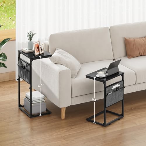 Vagusicc C Shaped End Table, Set of 2 Tall Side Table for Couch, Adjustable Height Small Couch Side Table for Small Spaces, End Table Slide Under Sofa Table TV Tray Arm Table for Living Room, Black - Image 2