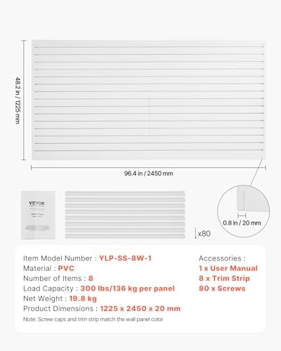 VEVOR Slat Wall Paneling, 8 x 4 ft, PVC Garage Slatwall without Accessories, White Slat Wall Easy-to-Install Adjustable Slatwall Panel with Coupling Structure & DIY Cutting, Fits for Storage & Display - Image 7