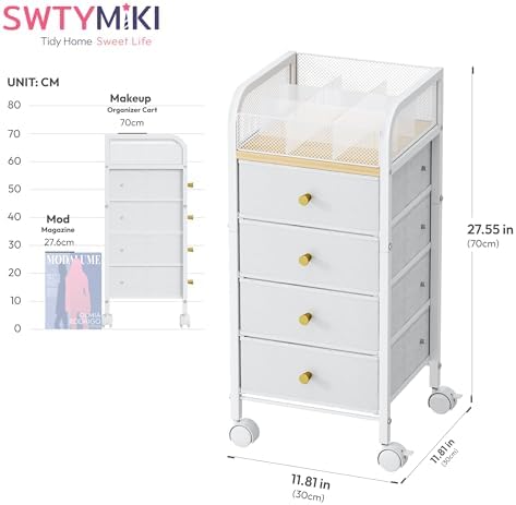 SWTYMIKI Rolling Makeup Organizer Cart - Under Desk Vanity Makeup Storage with 4 Non-woven Drawers, Nail Cart Organizer Cosmetic Display Cases Cabinet for Skin Care Perfume Nail Polish Brush Hair Tool - Image 2