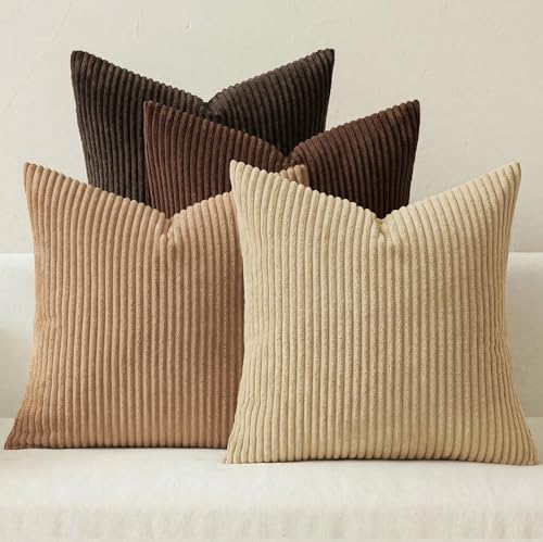 MIULEE Fall Corduroy Decorative Throw Pillow Covers Dark Brown 20x20 by MIULEE