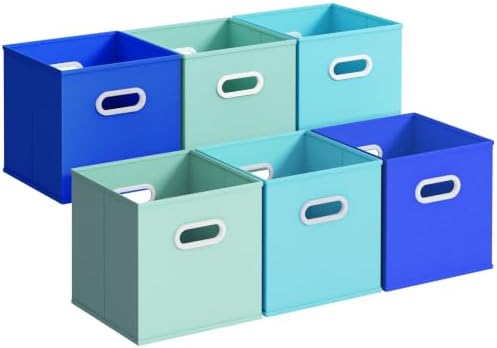 Stero Fabric Storage Cubes Bins, 11 inch Fun Colored Foldable Storage Baskets with Dual Plastic Handle for Home, Kids Room, Closet and Toys Organization, Multi Colored, Set of 6 by Stero
