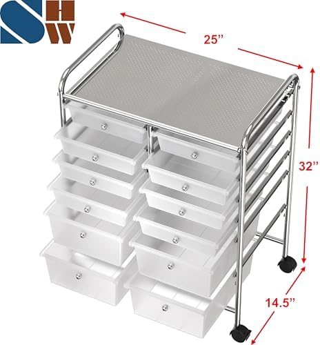 Simple Houseware 12 Drawers Rolling Utility Cart Organizer, Chrome - Image 3