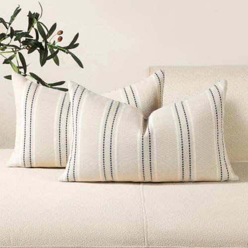 Hckot Stripe Throw Pillow Covers 12x24 Lumbar Navy Blue Pillow Covers by Hckot