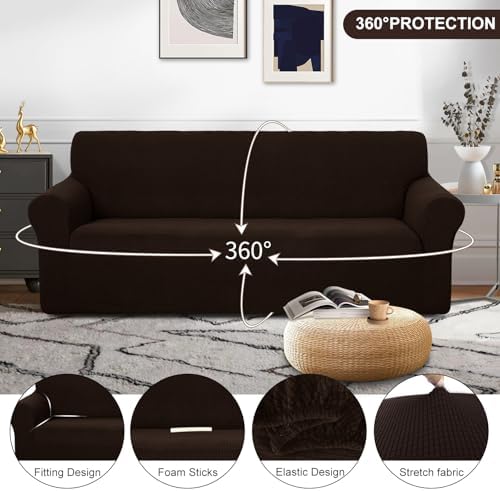 U-NICE HOME Oversized Stretch Couch Cover Slipcover, Chocolate - Image 3
