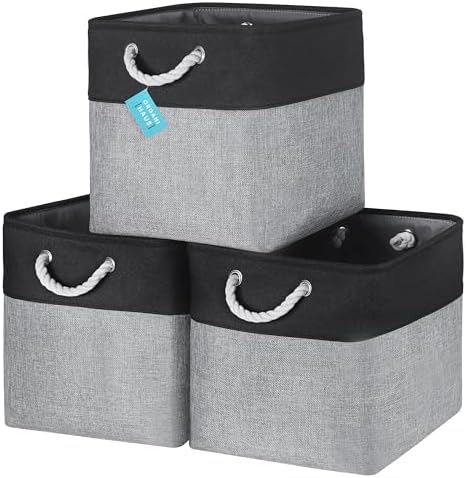 OrganiHaus 13x13 Cube Storage Bins, 3-Pack Fabric Cubes, Rope Handles by OrganiHaus