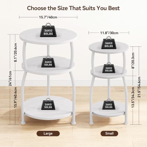 3-Tier Round Side Table, 15.7 inch End Table Nightstand - Image 3