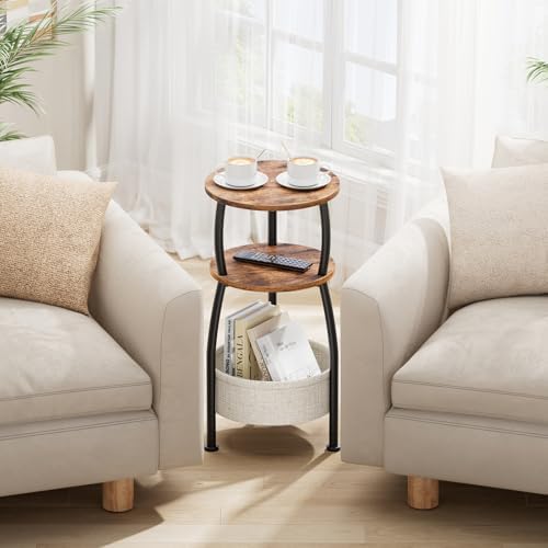 Round Side Table for Small Spaces with Storage Basket, 11.81in - Image 4