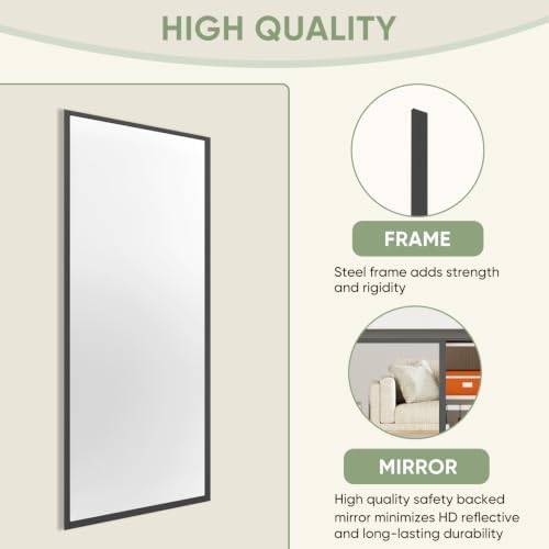 JUBEST 48x80 Mirrored Closet Door, 2-Panels Steel Frame Sliding Mirror Door Top & Bottom Track Kits, One Side Full-Sized Mirror with Safety Backing, Easy to Install, Black - Image 5