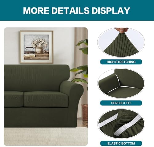 Turquoize 4 Piece Sofa Covers for 3 Cushion Couch Sofa Slipcover Soft Couch Cover for Dogs-Washable Sofa Furniture Cover with 3 Individual Cushion Covers (3 Cushion Sofa, Olive) - Image 4