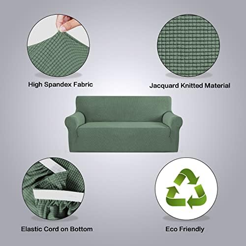 H.VERSAILTEX Stretch Sofa Covers 4 Seater Sofa Slipcovers for Living Room Dog Cover for Couch Feature Thick Checked Jacquard Fabric with Elastic Bottom, Sofa X-Large - Loden Frost - Image 4