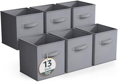 Sorbus Fabric Storage Cubes, 6-Pack Foldable Bins (13 Inch, Gray) by Sorbus