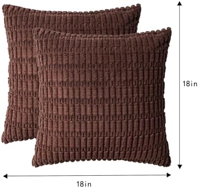 Pack of 2 Corduroy Decorative Throw Pillow Covers 18x18 Inch, Dark Brown - Image 4