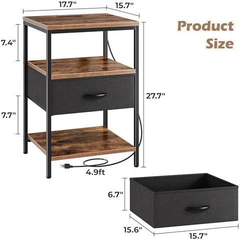SUPERJARE Nightstand with Charging Station, USB-C Port, Bedside Table - Image 3