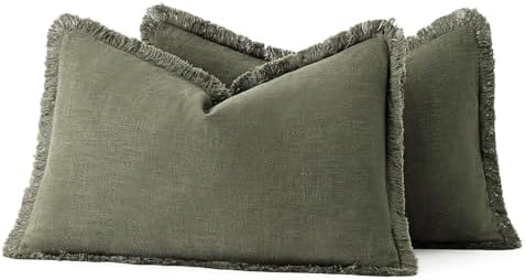 MIULEE Boho Linen Decorative Lumbar Throw Pillow Covers Olive Green 12x20 - Image 6