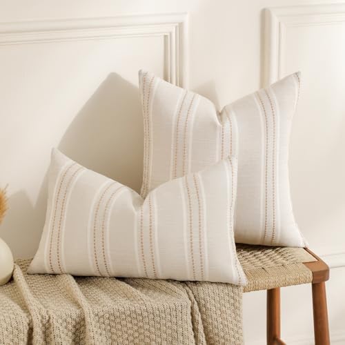 Hckot Khaki Lumbar Throw Pillow Covers 12x20 Set of 2 Linen Pillow Covers - Image 3