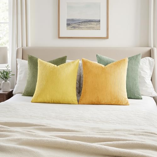 MIULEE Soft Corduroy Decorative Throw Pillow Covers Yellow Green 18x18 - Image 4