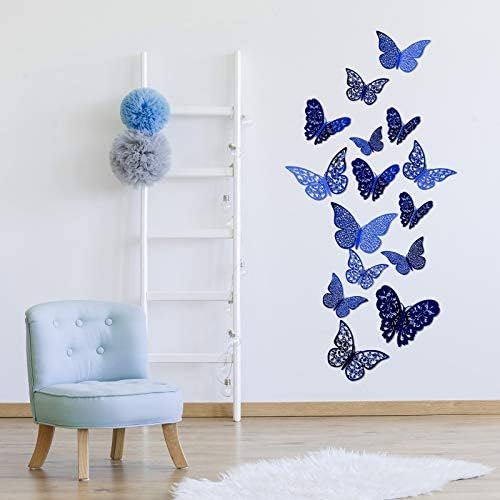 Bememo 72 Pcs 3D Butterfly Wall Decals, 3 Sizes,Sapphire Blue | Metallic Hollow Design for Bedroom Living Room, Removable Adhesive Wall Decor, Easy Peel Stick Party Decoration Stickers - Image 6
