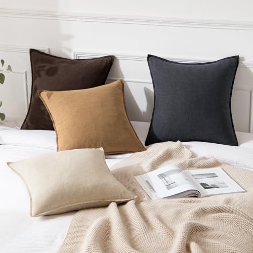 MIULEE Decorative Linen Euro Sham Pillow Covers 26x26 Brown - Image 4