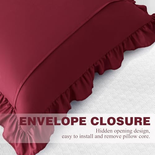 KKJIAF 2 Pack Ruffle Pillow Cases 26x26 Inches, Burgundy - Image 6