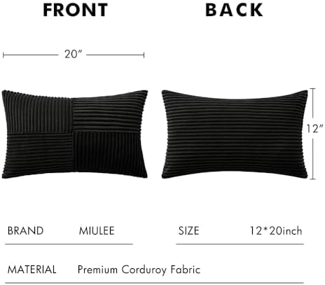 MIULEE Black Decorative Lumbar Throw Pillow Covers 12x20 Inch 2 Pack - Image 6