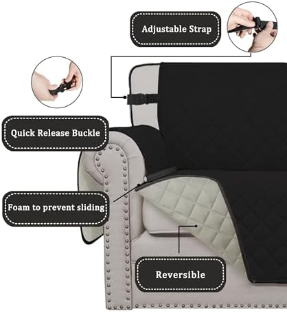 Easy-Going Reversible Couch Cover, Chair 30 in, Black/Beige - Image 3