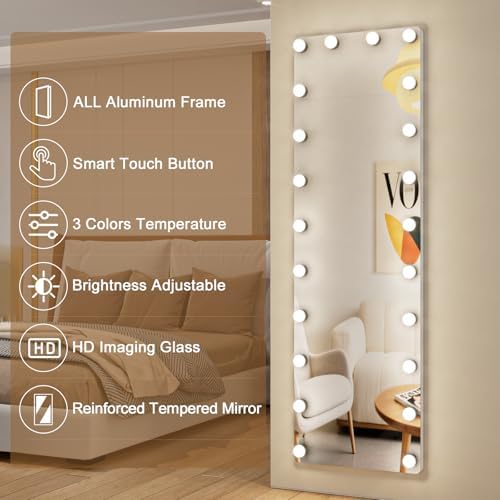 Kosmonia 64"x22" Hollywood Full Length Mirror with Light, 22 Dimmable Bulbs - Image 3