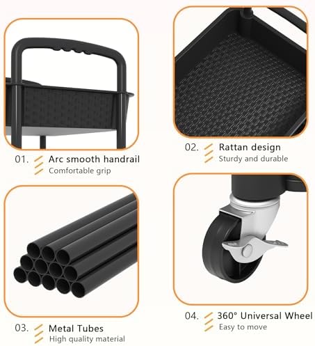 MOYIPIN 4-Tier Plastic Rolling Utility Cart with Handle, Black - Image 5