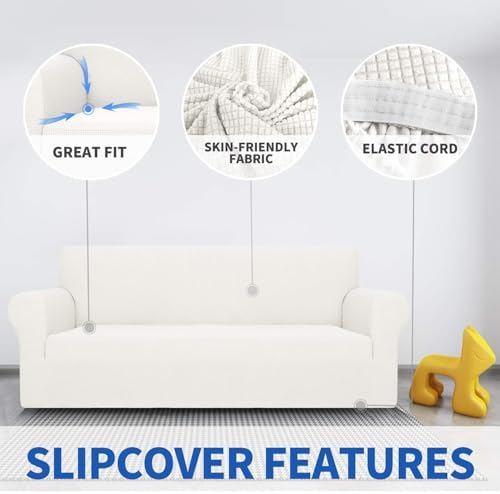 MAXIJIN Stretch Chair Cover Chair Slipcovers with Arms, 1-Piece Couch Sofa Chair Covers for Living Room, Non Slip Armchair Cover (31"-46") Furniture Protector Dogs Pet Friendly (Chair, White) - Image 5