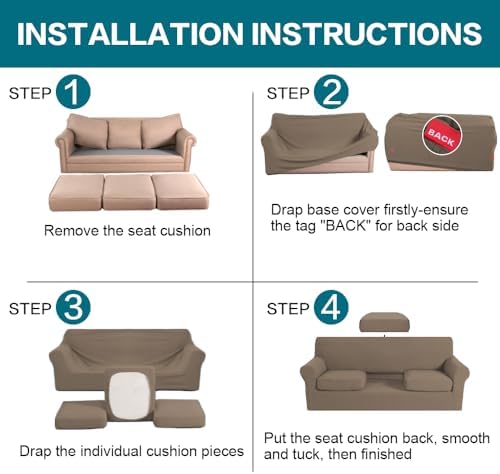 Turquoize 4 Piece Sofa Covers for 3 Cushion Couch Sofa Slipcover Soft Couch Cover for Dogs-Washable Sofa Furniture Covers with 3 Individual Large Cushion Covers (XL Sofa, Macchiato) - Image 6