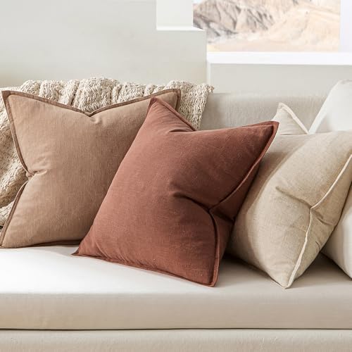 MIULEE Decorative Linen Pillow Covers 18x18 Inch Rust Red - Image 3