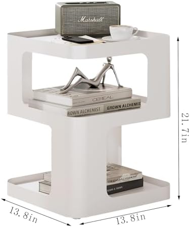 Modern Side Table for Sofa & Couch,White Metal Bedside Table,3 Tier end Tables with Storage for Living Room & Bedroom,Compact Nightstand for Small Spaces,No Assembly Required - Image 3