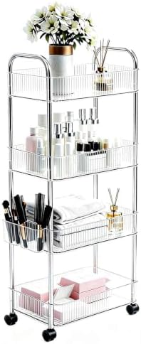 4-Tier Clear Utility Rolling Cart with Wheels for Kitchen & Bathroom by Unknown