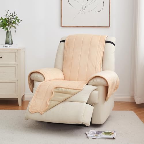 Great Bay Home Velvet Recliner Cover - Washable Slipcover Furniture Protector with Elastic Straps - Furniture Cover for Dogs, Kids, and Pets - Stitched Detail (Peach) by GreatBayHome