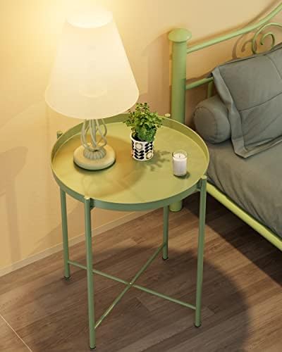 EKNITEY Small Side End Table: Metal Side Table with Removable Tray - Image 4