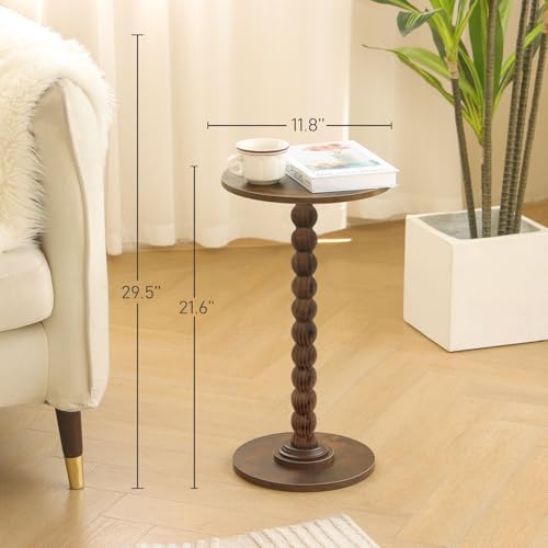 Fultyle Round Side Table, Small Drink Table for Small Spaces, Modern Accent Nightstand with Solid Wood Leg for Living Room, Bedroom, Corners, and Office (Rustic Brown) - Image 2