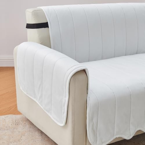 Great Bay Home Velvet Recliner Cover - Washable Slipcover Furniture Protector with Elastic Straps - Furniture Cover for Dogs, Kids, and Pets - Stitched Detail (White) - Image 3