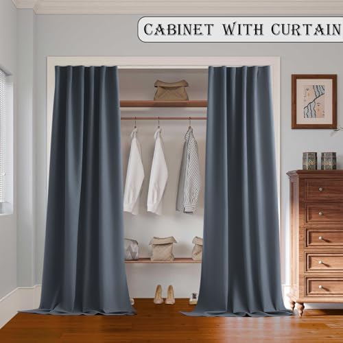 Dark Grey Room Divider Curtains with Ceiling Track, 15 ft Wide x 9 ft Tall, Heavy Blackout Privacy Curtains, Noise Reduction - Image 2