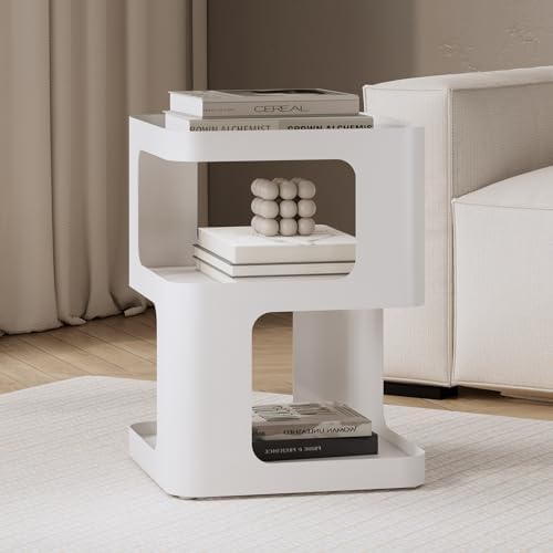 Modern Side Table for Sofa & Couch,White Metal Bedside Table,3 Tier end Tables with Storage for Living Room & Bedroom,Compact Nightstand for Small Spaces,No Assembly Required - Image 5