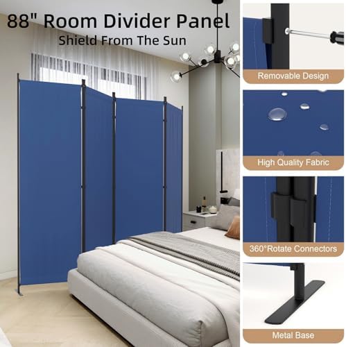 Partition Room Divider 4 Panel Portable Wall with 3 Wider Feet - Image 3