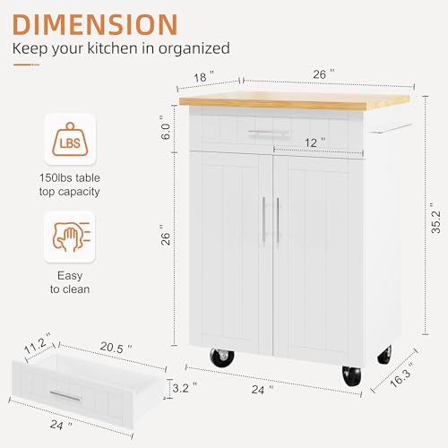 Shintenchi Kitchen Island cart with Storage, Portable Bar Cabinet on Wheels, Rolling Microwave Cart Side Table with Workstation for Kitchen, Dinning Room, White - Image 3