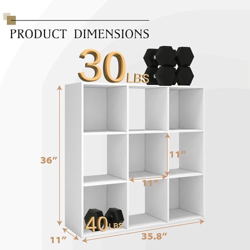 WannabeMyself【Sturdy Build&Easy Assembly】 9 Cube Storage Organizer with Anti-Tipping Kits,Reversible Open Back Book Shelf, Bookcase for Living Room,Bedroom,Entrance Hall,Office,35.8×11.4×35.9,White - Image 2