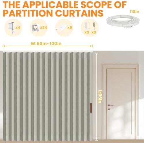 Room Divider Curtain Sets with Flexible Ceiling Track, Privacy Soundproof Curtain for Bedroom Office Patio Sliding Door(Grey, W100 x L96, 1 Pack) - Image 2