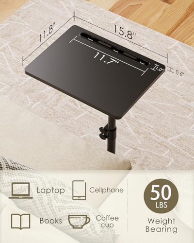 Masupu Sofa Arm Tray Table - 360° Swivel Height Adjustable End Table, Small Snack Side Table for Couch, C Shaped Table for Bed, Chair or TV Tray Table(Black) - Image 5
