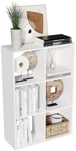 6-Cube Storage Organizer,DIY Open Back Bookshelf,High Hardness Wood Cubby Bookcase for Home Office Bedroom Living Room,Tall Shelf for Books Toys Vinyl Records (White, 6-Cube) by NewBeth