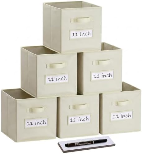 Storage Bins,11 Inch Cube Storage Bin with Labels,6pcs,Beige by Anyoneer
