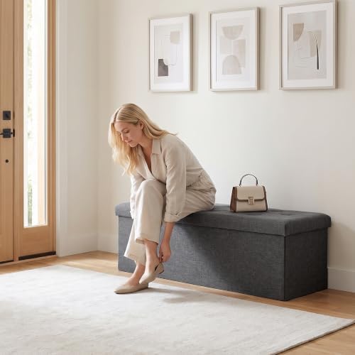 OLIXIS 43 Inch Folding Storage Ottoman Bench, Gray Ottoman with Storage - Image 2