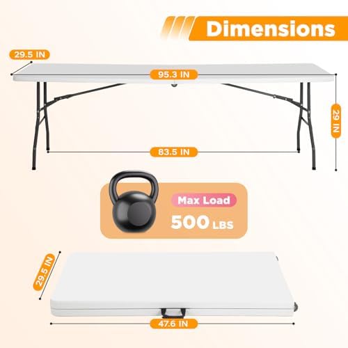 FDW | 8FT Folding Table | White | Portable Plastic Table - Image 3